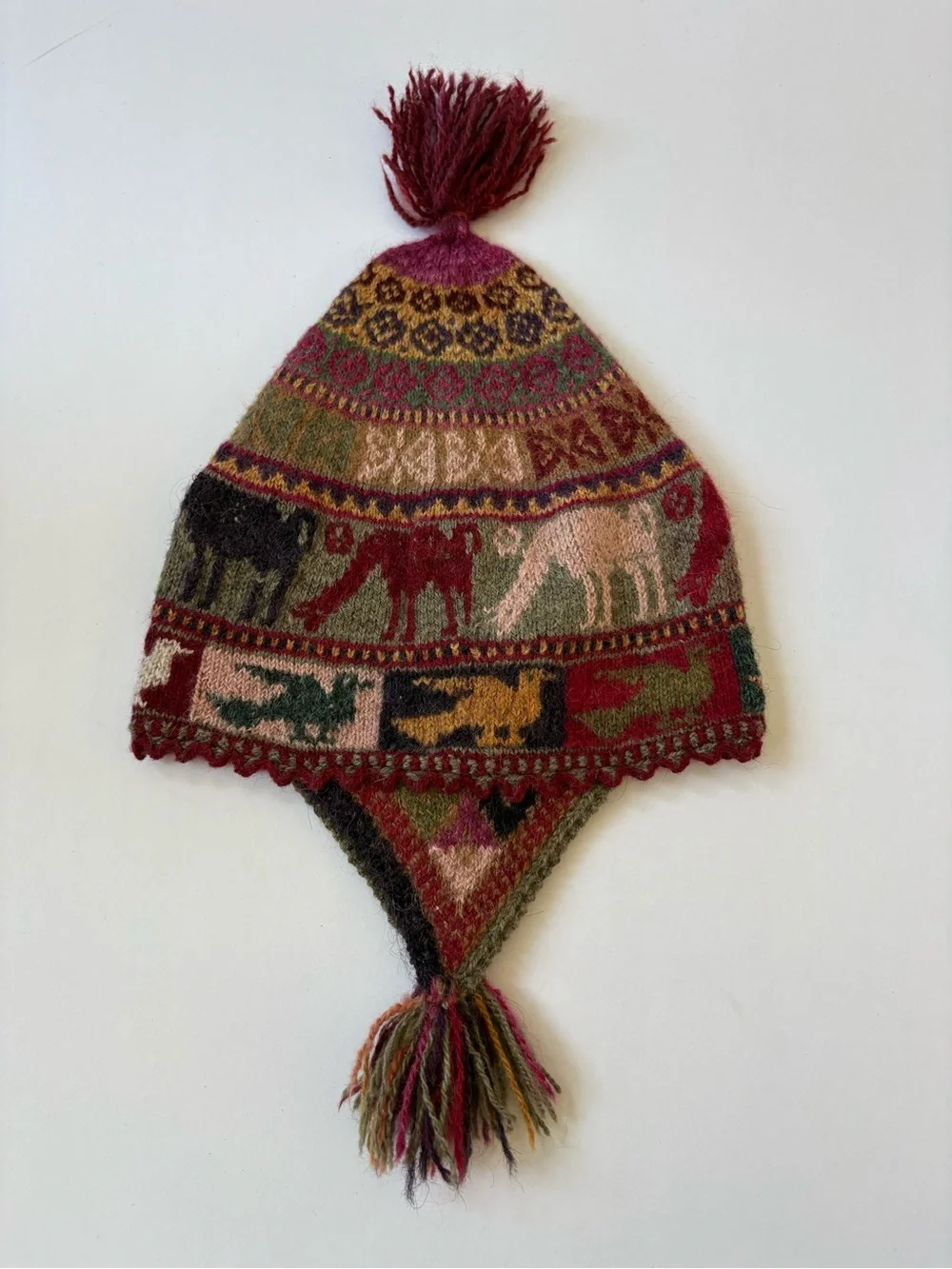 Textiles Del Cusco Alpaca Natural Dyes Handmade Bird Ear Flap Hat Peru Kids Warm